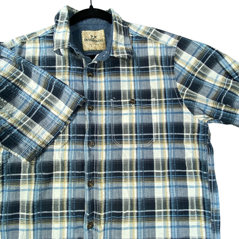 Outdoor Life Shirt Mens Large Plaid Short Sleeve Button Up Chest Pockets Hunting